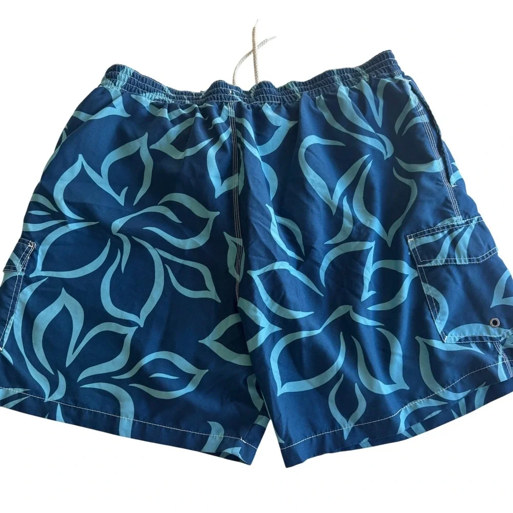 Caribbean Joe Swim Trunks Mens XXL‎ Blue Tropical Hawaiian Shorts  Mesh Lined